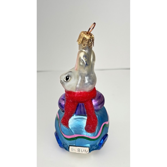 Christopher Radko Blown Glass Bunny Rabbit in Blue Car Easter Ornament - Picture 3 of 5